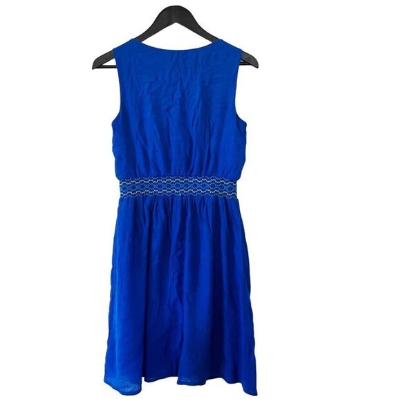 AB Studio Royal Blue Sleeveless Crepe Embroidered Waistband Dress - Picture 2 of 7